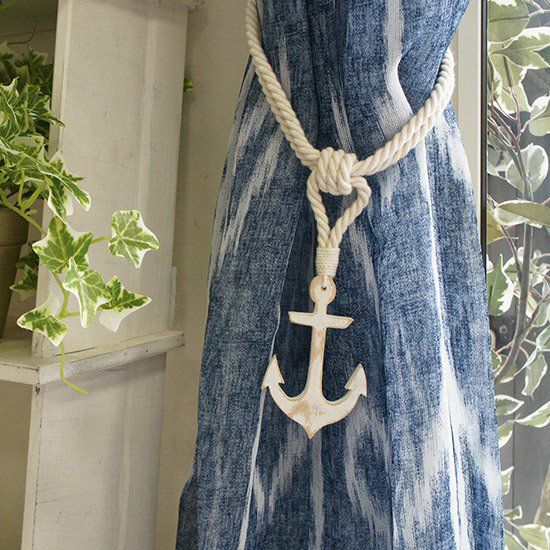 【美品】カーテン&タッセル3点セット オーダー MARINE & PIER おしゃれなオリジナルタッセルがお買い得です！【マリンシリーズ