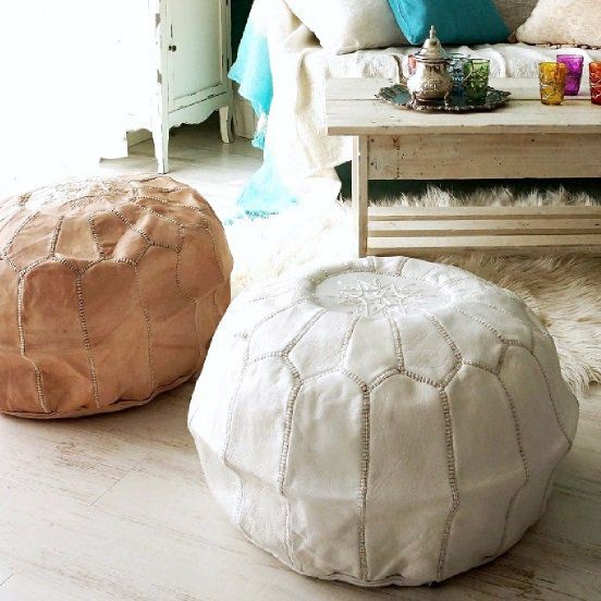 patati patata モロッコから直輸入！山羊の革のプフ＜プフフ ホワイト