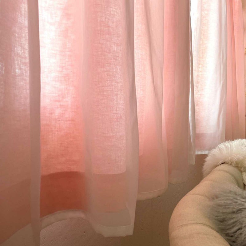 リネン100％の厚地＋レースの一体型オリジナルカーテン＜パステルリーノ　ピンク×シフォン＞