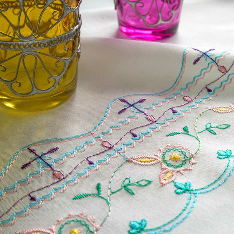 カラフルな刺繍ストライプの高機能遮像レース＜レース タルファヤ＞