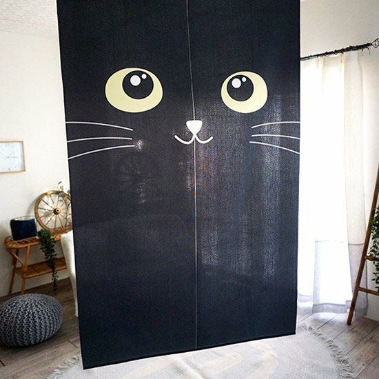 間仕切りにおすすめデザインのれん ＜黒猫ちゃん 85×150＞：1サイズ
