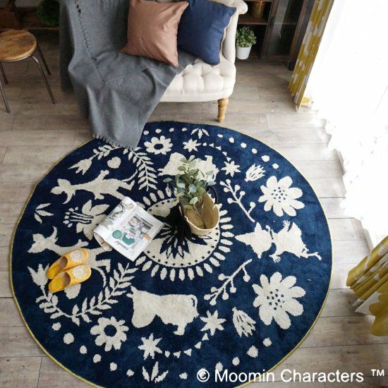 ムーミン ラグ FOLK LINE フォークライン 130×185(イエロー)北欧 防ダニ 床暖房 ホットカーペット対応 遊び毛防止 国産 日本製