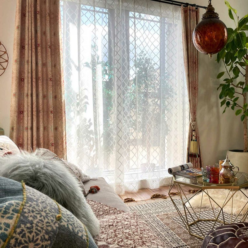 モロッコタイルをデザインした立体感のある編みレース＜レースタジン　ホワイト＞