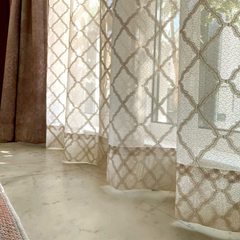 モロッコタイルをデザインした立体感のある編みレース＜レースタジン　ベージュ＞