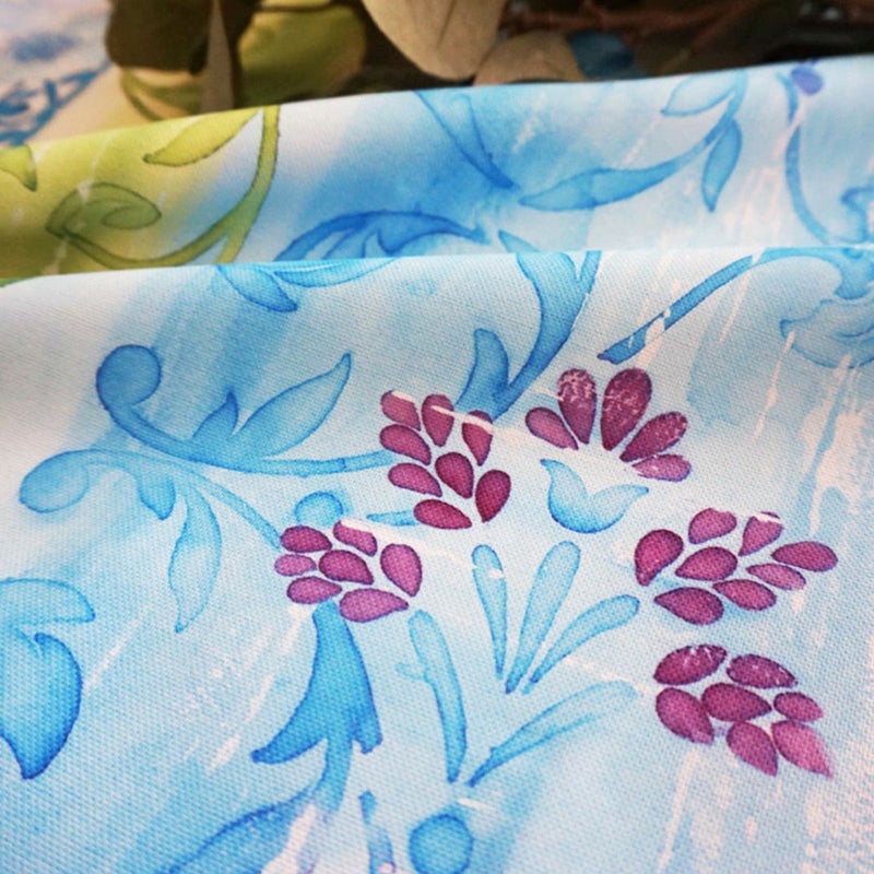 水彩タッチのエスニック遮光カーテン＜ミンティ ブルー＞