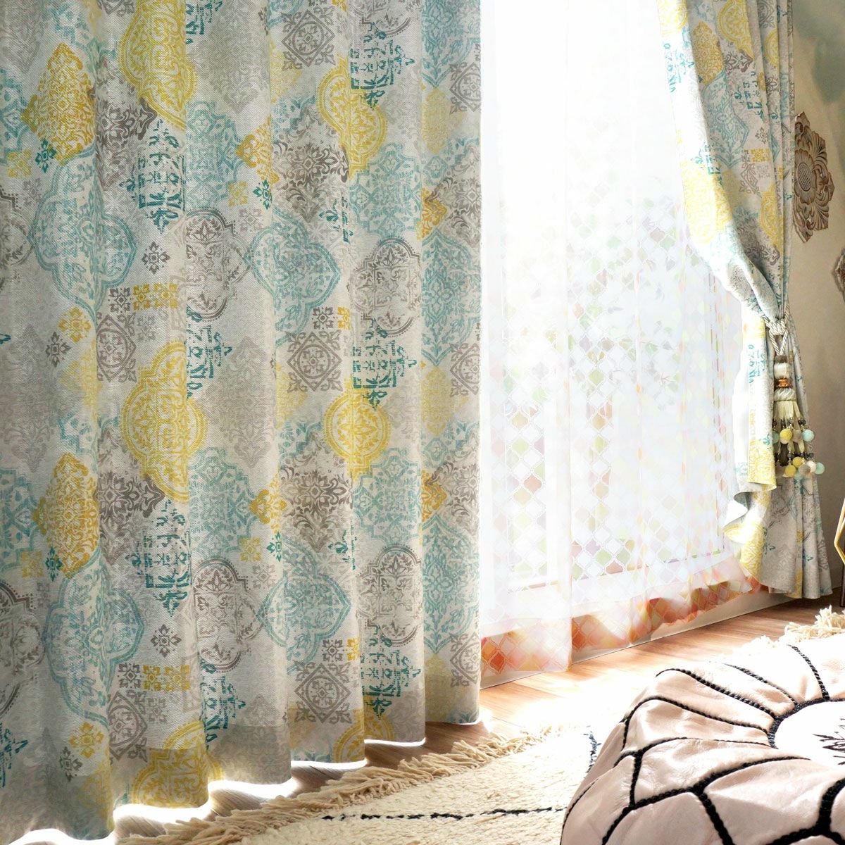 Patati Patata】 モロッカンタイルデザインの遮光カーテン ＜エバー